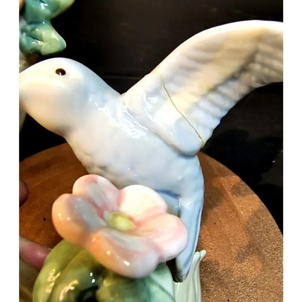 2146. Vintage Anco Porcelain Hummingbird Figurine Candle Holder Flowers Branch